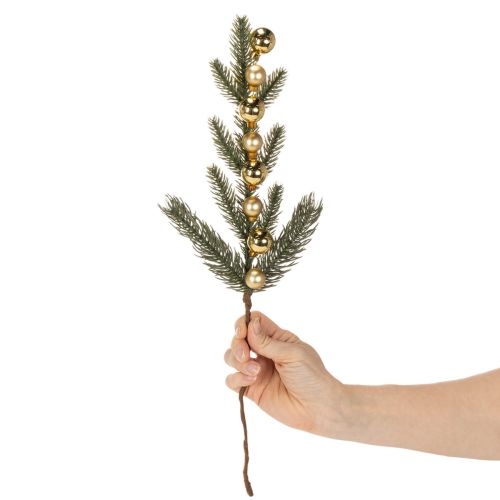 Umělá jedlová větvička se zlatými mini vánočními ozdobami, 46 cm, 2 kusy | Floristik24.cz