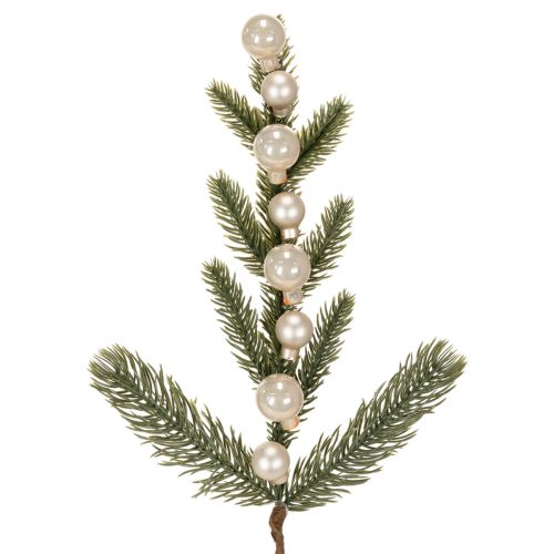Umělá jedlová větvička s bílými mini vánočními ozdobami, 46 cm, 2 kusy