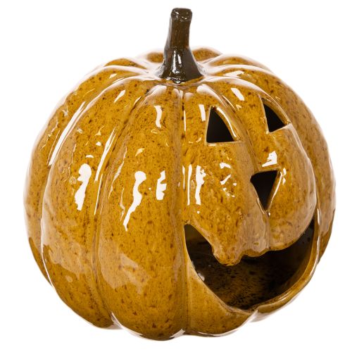 Keramická dýně s obličejem, LED dekorace, Halloween, 19 cm