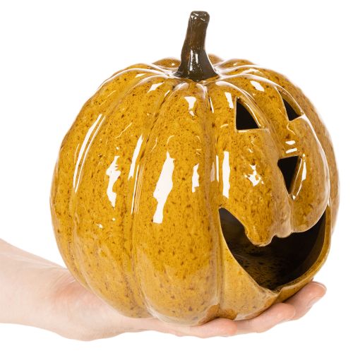 Keramická dýně s obličejem, LED dekorace, Halloween, 19 cm | Floristik24.cz
