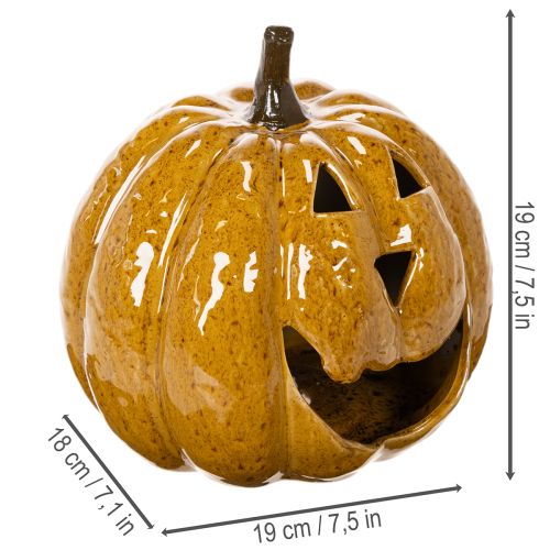 Keramická dýně s obličejem, LED dekorace, Halloween, 19 cm | Floristik24.cz