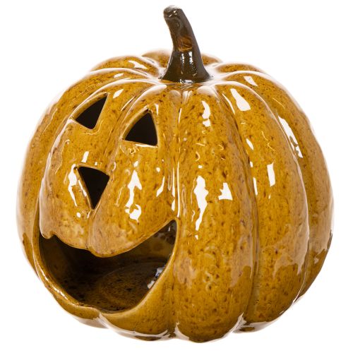Keramická dýně s obličejem, LED dekorace, Halloween, 19 cm | Floristik24.cz