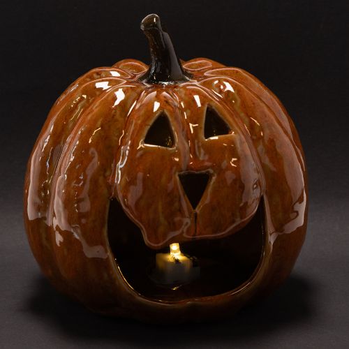 Keramická dýňová halloweenská LED dekorace 15cm | Floristik24.cz