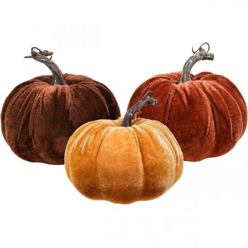 Floristik24 Pumpkin Deco Autumn Orange Brown flocked Ø12cm 3ks