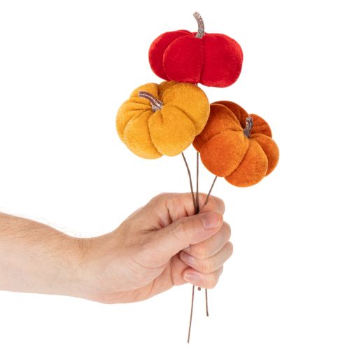 Dekorativní dýně na drátu, podzimní dekorace, samet, tříbarevná sada, 8 cm, 9 kusů | Floristik24.cz