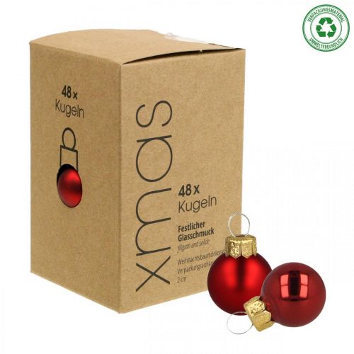 Floristik24 Mini vánoční koule skleněné červené matné/lesklé Ø2cm 44 kusů
