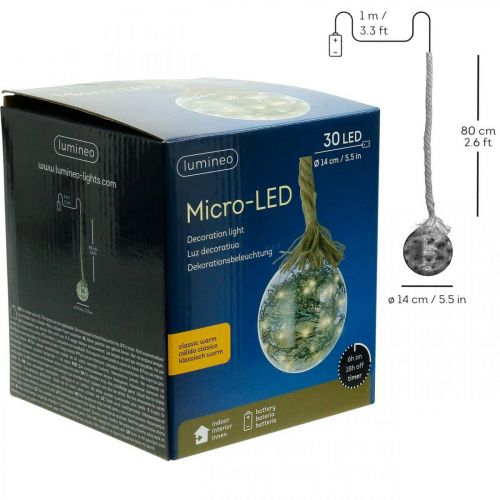položky LED koule sněhová jedle vnitřní Ø14cm 30L teplý bílý časovač