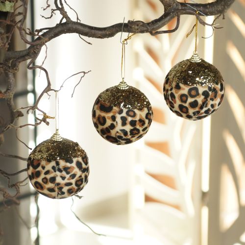 Vánoční ozdoba s leopardím vzorem a zlatými třpytkami 7 cm 3 ks nakoupit | Floristik24.cz