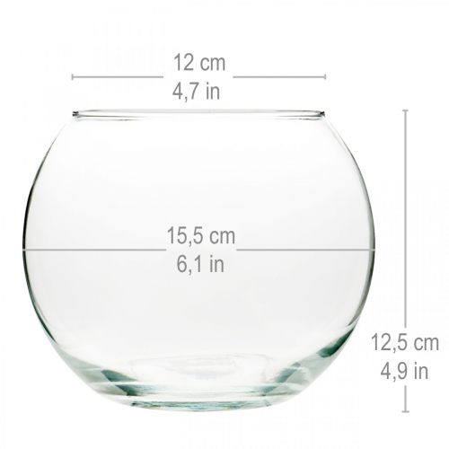 položky Kulová váza Skleněná váza Čirá kulatá stolní váza Váza na květiny Ø15,5 cm V12,5 cm