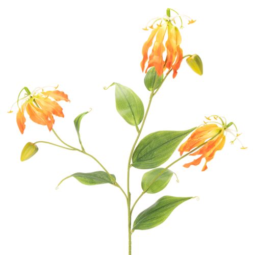 Umělý květ Gloriosa oranžová s dlouhými stonky do vázy 80 cm 3 ks