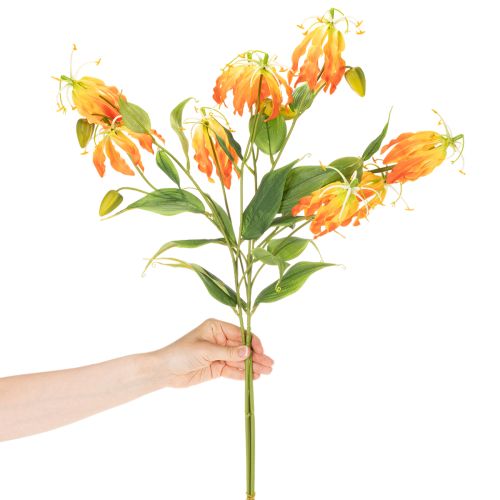Umělý květ Gloriosa oranžová s dlouhými stonky do vázy 80 cm 3 ks | Floristik24.cz