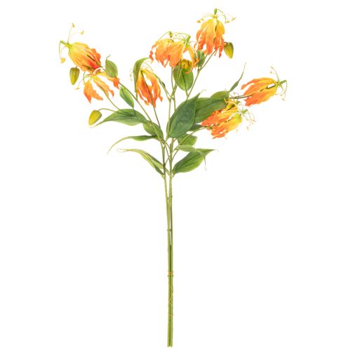 Umělý květ Gloriosa oranžová s dlouhými stonky do vázy 80 cm 3 ks | Floristik24.cz