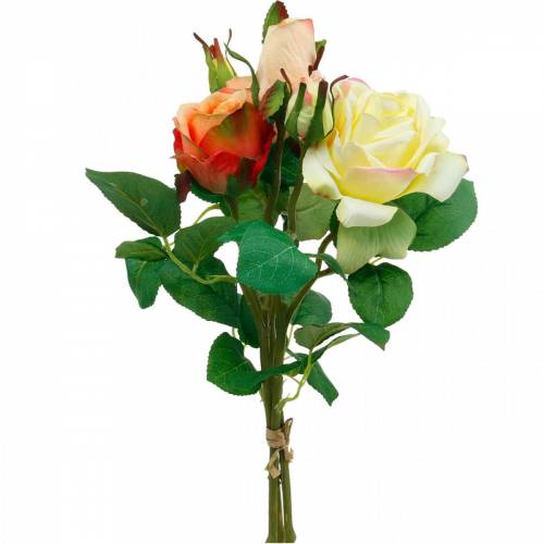 Floristik24 Umělé květiny, kytice růží, stolní dekorace, hedvábné květiny, umělé růže žlutooranžové