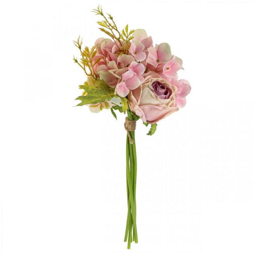 Floristik24 Umělá kytice, kytice hortenzie s růžemi růžová 32cm