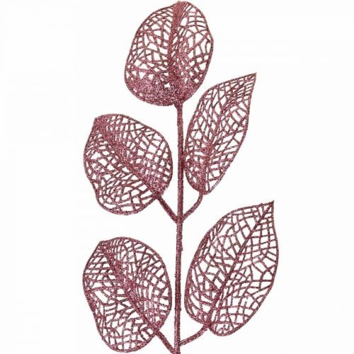 Umělé rostliny, deko listy, umělá větvička růžové třpytky L36cm 10ks