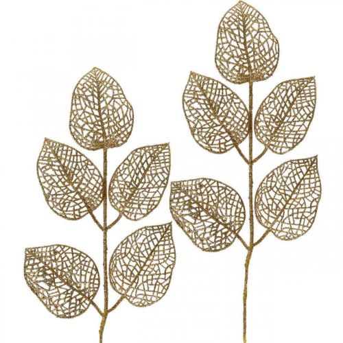 položky Umělé rostliny, ozdoba větví, deco list zlatý třpyt L36cm 10ks