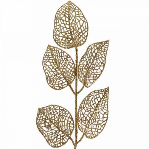 položky Umělé rostliny, ozdoba větví, deco list zlatý třpyt L36cm 10ks