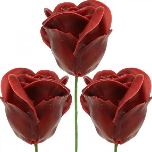 Floristik24 Umělé růže Bordeaux Wax Roses Deco Roses Wax Ø6cm 18ks