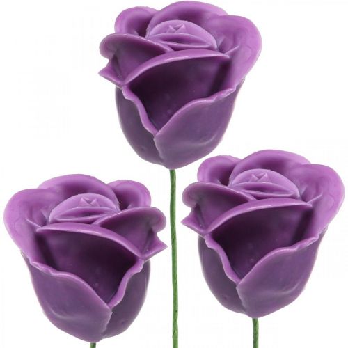 Floristik24 Umělé růže fialový vosk růže deco roses vosk Ø6cm 18ks