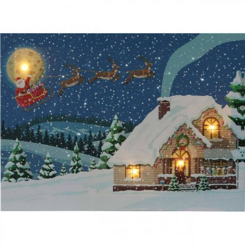Floristik24 LED obraz Vánoční Mikuláš se sáněmi LED obraz na stěnu 38x28cm