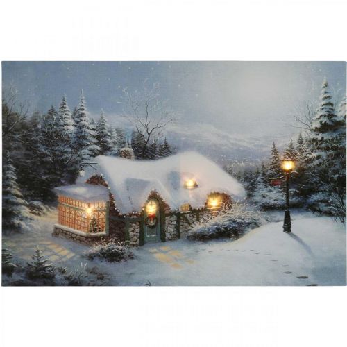 položky LED obrázek Vánoční zimní krajina s domem LED fototapeta 58x38cm