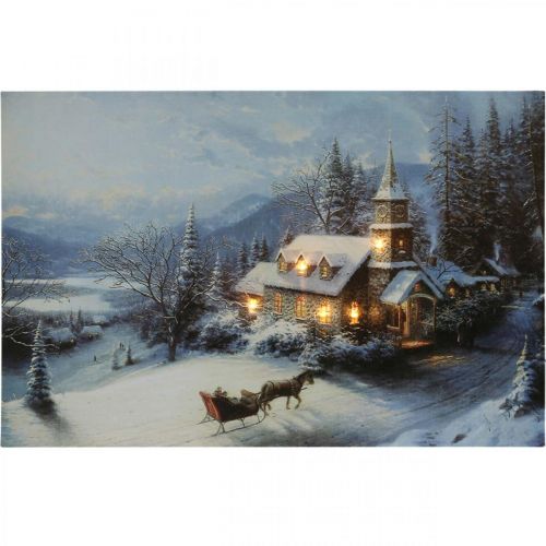 položky LED obraz Vánoční zimní krajina s kostelem LED fototapeta 58x38cm