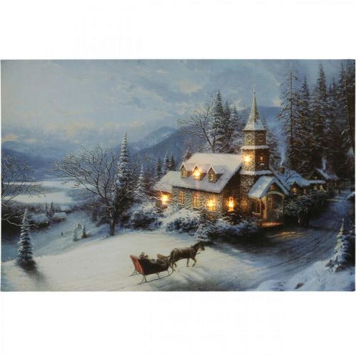 Floristik24 LED obraz Vánoční zimní krajina s kostelem LED fototapeta 58x38cm