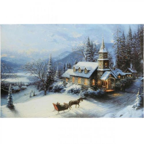 Floristik24 LED obraz Vánoční zimní krajina s kostelem LED fototapeta 58x38cm