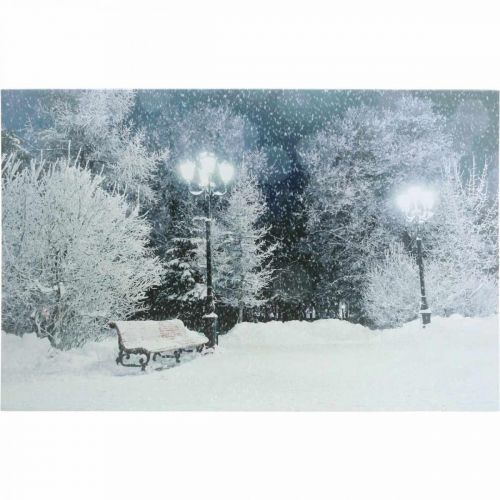 LED obrázek Vánoční zimní krajina s lavičkou v parku LED fototapeta 58x38cm