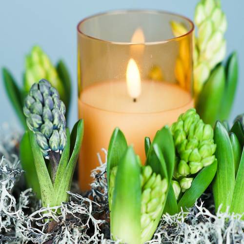 Floristik24 LED svíčka ve skle z pravého vosku oranžová Ø10cm H12,5cm