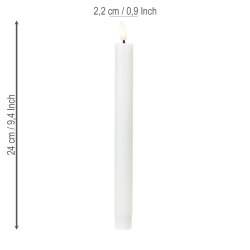 Floristik24 LED svíčky bílé kuželové svíčky voskové teple bílé 24,5 cm 2 kusy