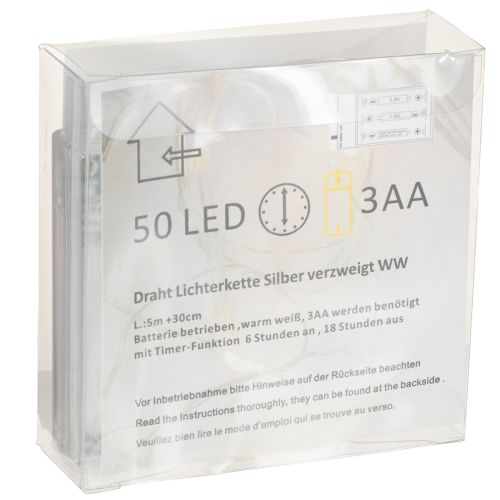 položky LED řetězová světla, 50 žárovek, na baterie, 5 m, teplá bílá