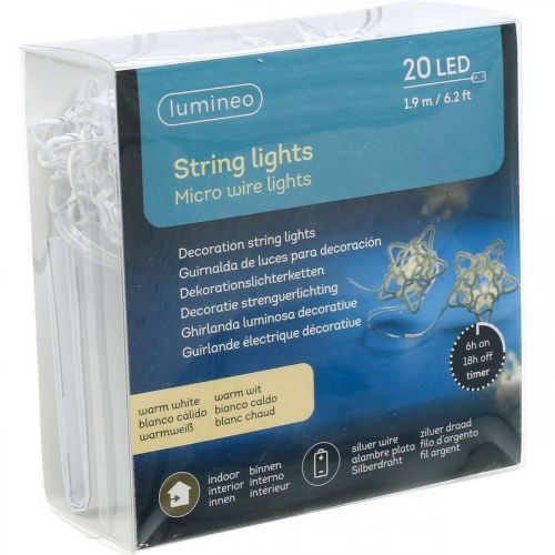 položky LED světelný řetěz hvězdy micro LED časovač uvnitř bílý 1,90m