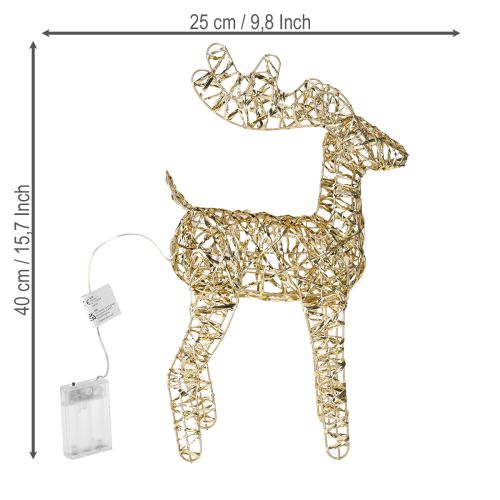 položky LED kovová vánoční dekorace s jelenem v interiéru zlatá, výška 40 cm
