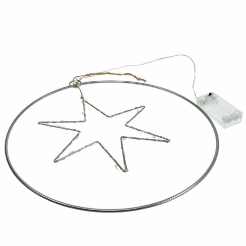 Floristik24 LED hvězda v ozdobném kroužku k zavěšení ze stříbrného kovu Ø30cm