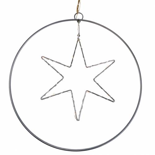 Floristik24 LED hvězda v ozdobném kroužku k zavěšení ze stříbrného kovu Ø30cm