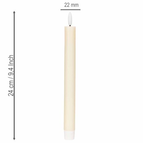 LED svíčka ve tvaru kužele v bílé barvě s teplým bílým světlem, 24 cm, s časovačem, 2 kusy | Floristik24.cz