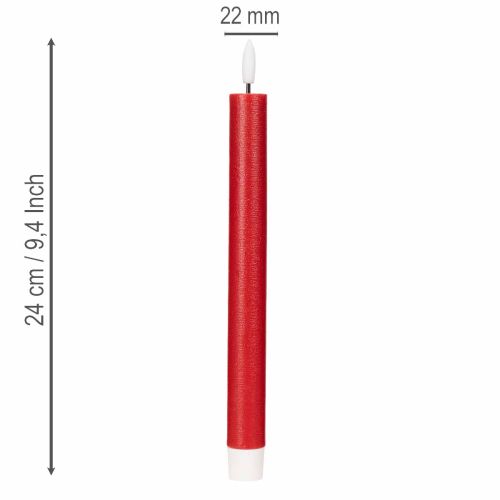 LED svíčka, červená s teplým bílým světlem, 24 cm, 2 kusy | Floristik24.cz