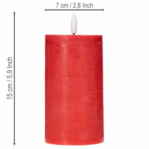 LED svíčka v červené barvě s časovačem a teplým bílým světlem, vyrobená z pravého vosku, 15 cm | Floristik24.cz