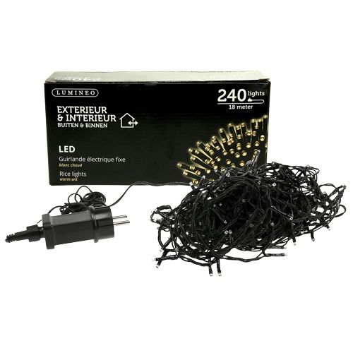 položky LED rýžový světelný řetěz 240 18m černá/teplá bílá