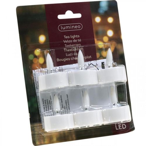 Floristik24 Teplé bílé LED čajové svíčky Flame Effect LED světla Umělé svíčky Ø3,6 cm Sada 6 ks