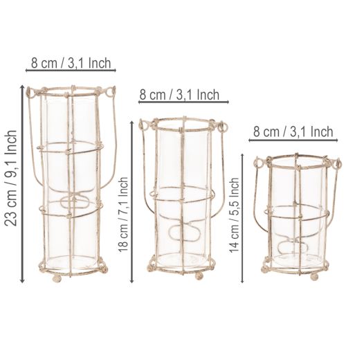 Zahradní lucerna, kovová větrná lampa Ø8,5 cm V23/18,5/14,5 cm, sada 3 kusů | Floristik24.cz