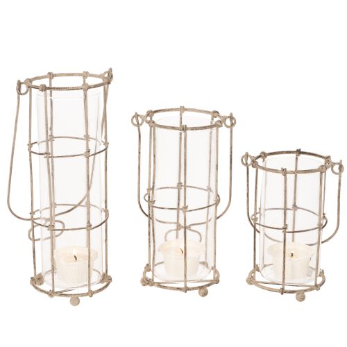 Zahradní lucerna, kovová větrná lampa Ø8,5 cm V23/18,5/14,5 cm, sada 3 kusů | Floristik24.cz