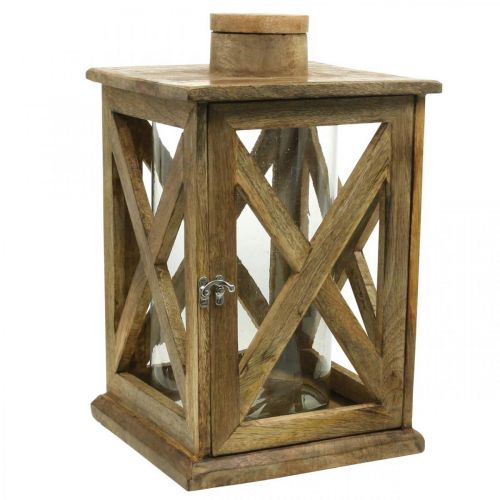 Lucerna dřevěná velká se skleněnou lucernou starožitného vzhledu 25×25×41cm