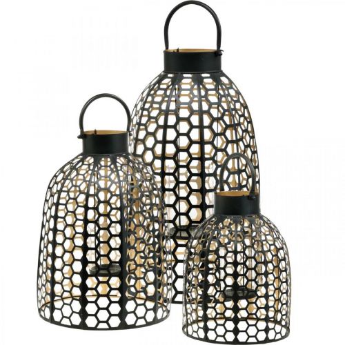 Lucerna kovový černý velký svícen H52/40/30cm sada 3 ks