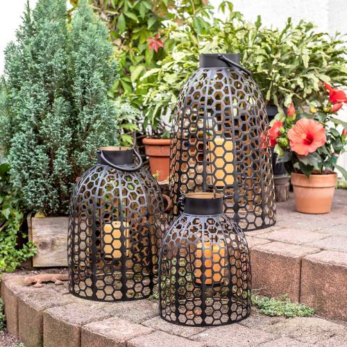 Floristik24 Lucerna kovový černý velký svícen H52/40/30cm sada 3 ks
