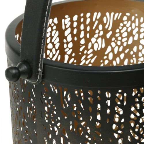 Floristik24 Kovová lucerna, lucerna se stromečkem, podzimní dekorace, černá, zlatá Ø20 / 19 / 14cm H23,5 / 17 / 12,5cm