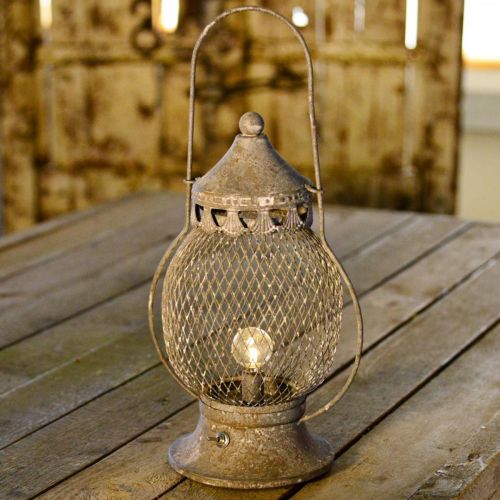 Floristik24 Kovová lucerna, LED lampa, Shabby Chic Ø16cm H33,5cm