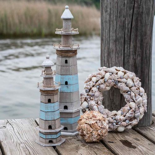 Floristik24 Dřevěný maják, námořní dekorace příroda, modrá a bílá shabby chic V35,5 cm