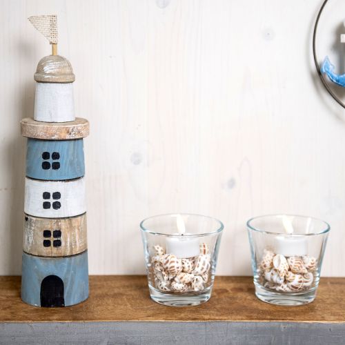 Floristik24 Dřevěný maják Maritime Wood Deco Blue White H30,5cm